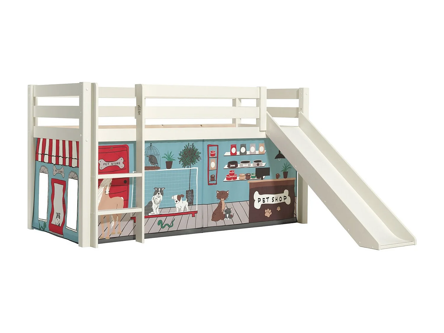 Lit Enfant Surélevé Avec Toboggan "Pino Pet Shop" 90x200cm Blanc