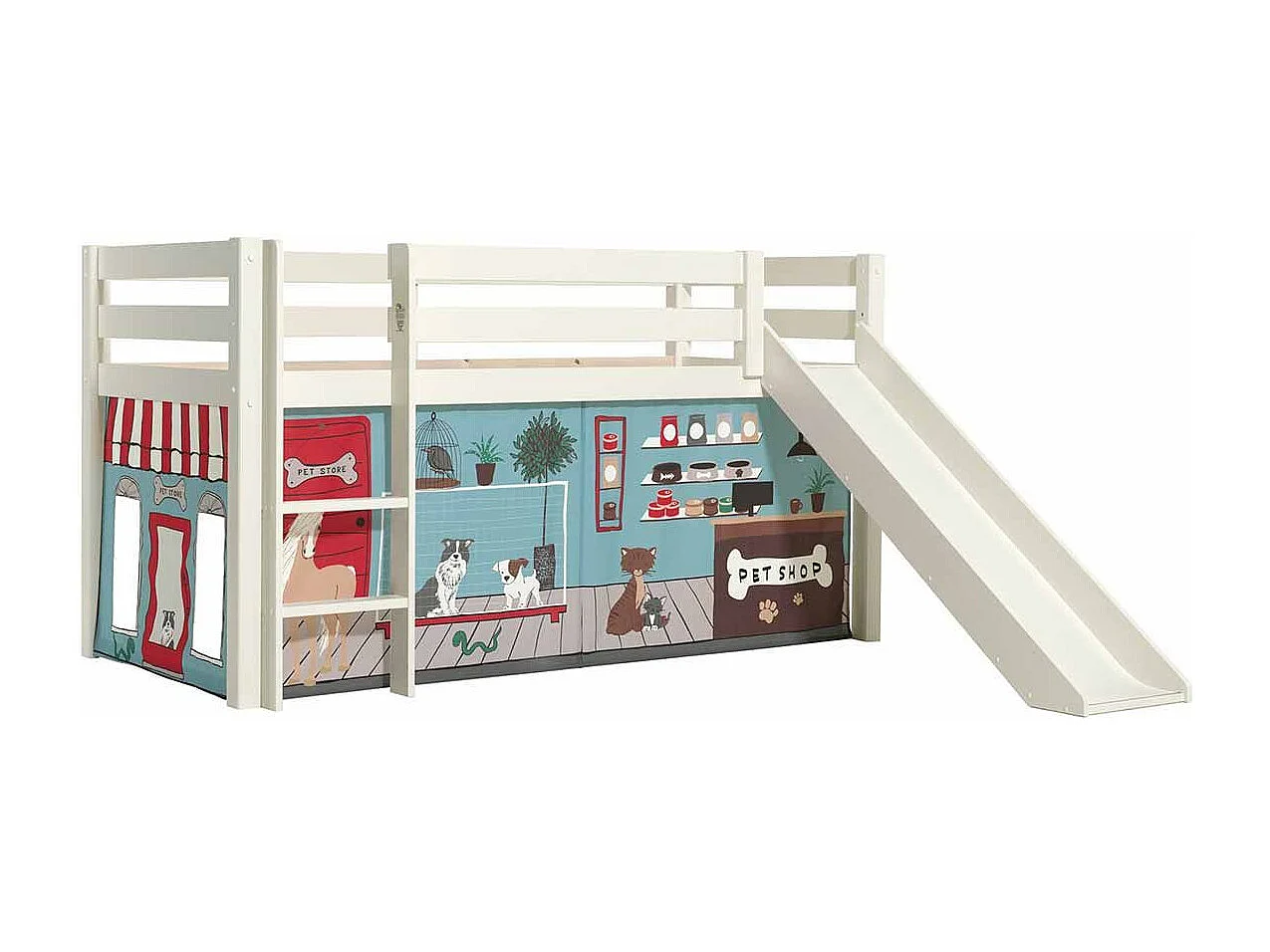Lit Enfant Surélevé Avec Toboggan "Pino Pet Shop" 90x200cm Blanc