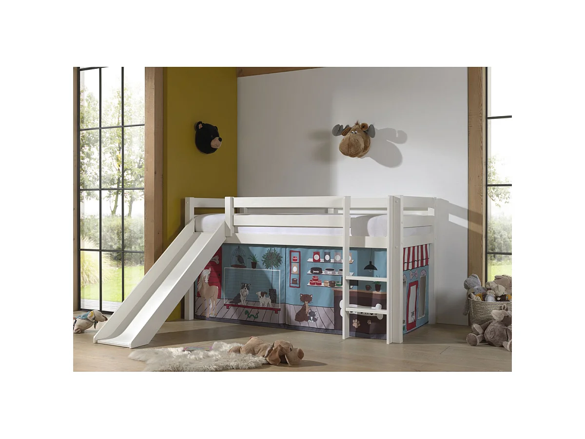 Cama Slide 90x200 cm con tienda para animales de pino macizo blanco Pino