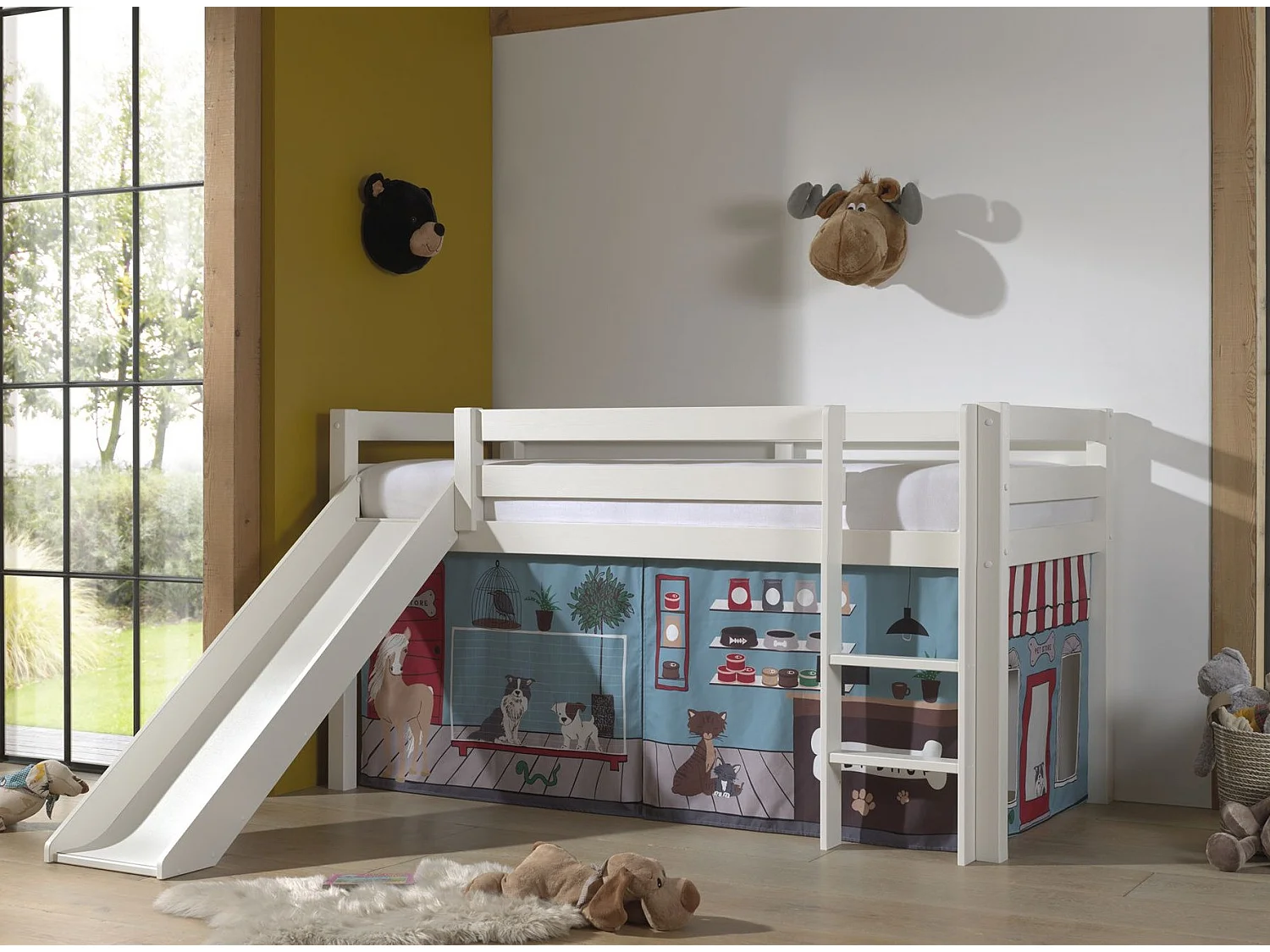 Cama Slide 90x200 cm con tienda para animales de pino macizo blanco Pino