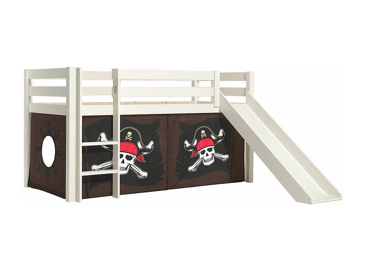 Lit Enfant Surélevé Avec Toboggan "Pino Caribian Pirates" 90x200cm Blanc