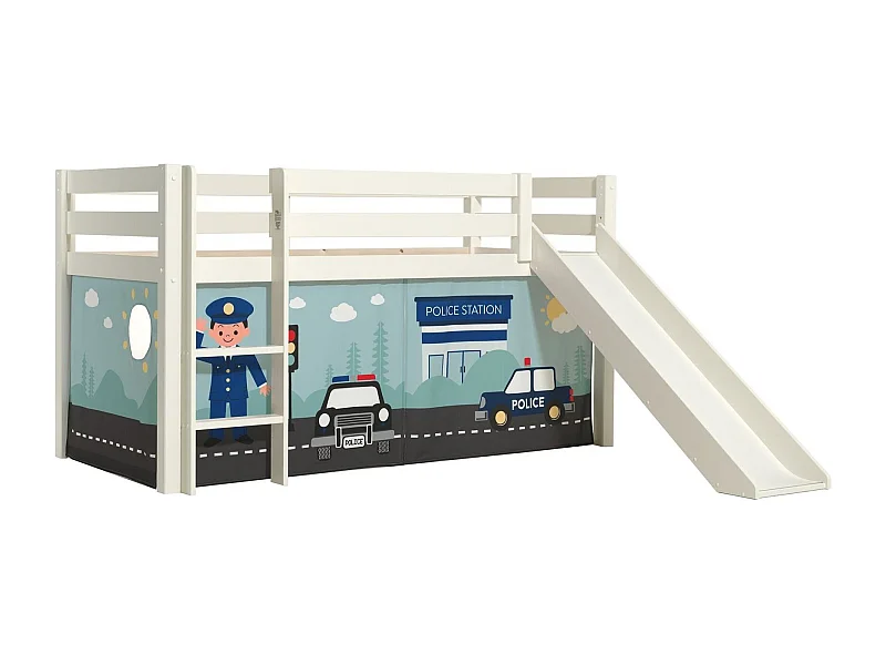 90x200 Mi-Height Bed Slider incluso il rivestimento Police Vipack Pino White