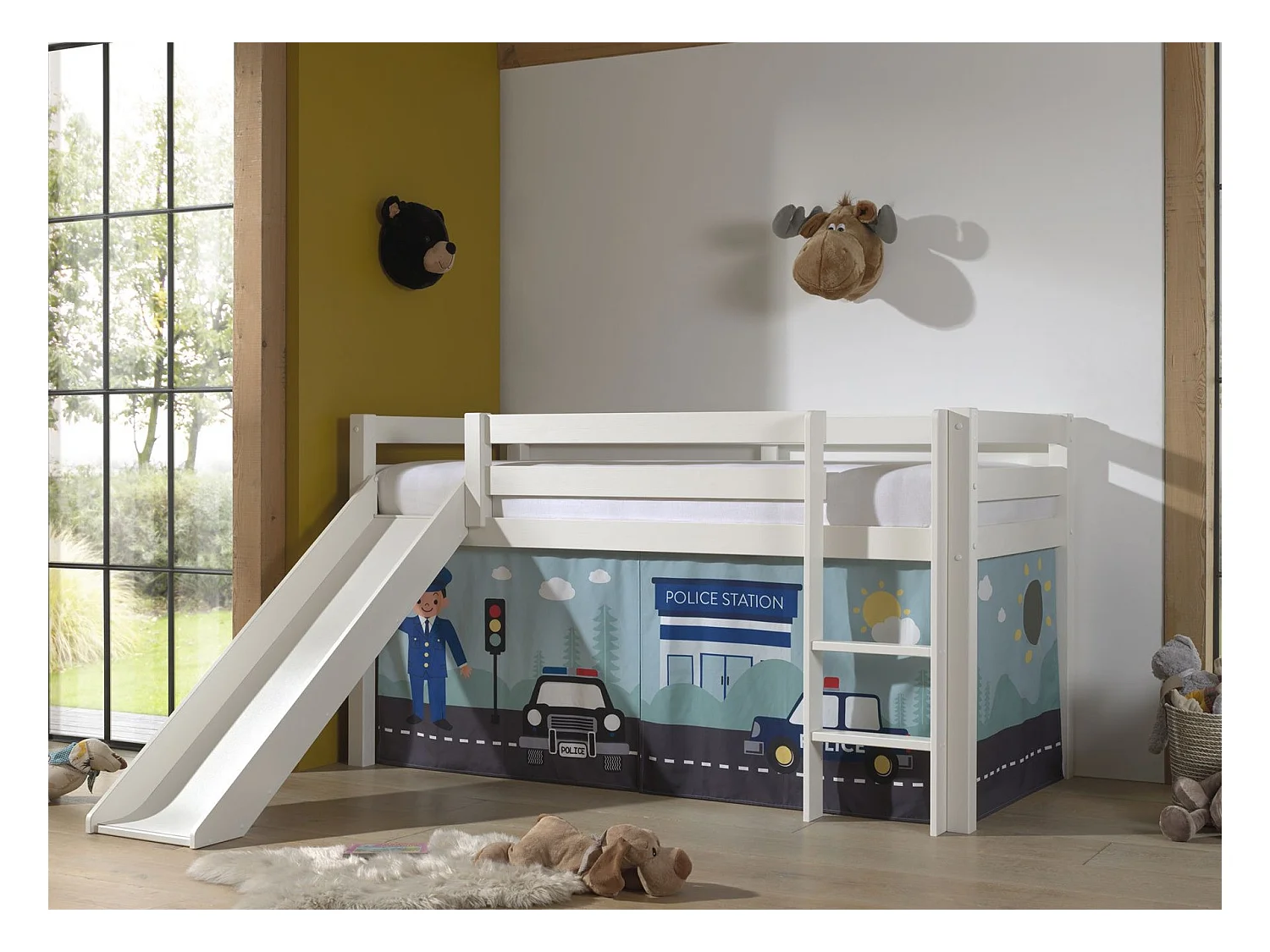 90x200 Mi-Height Bed Slider incluso il rivestimento Police Vipack Pino White