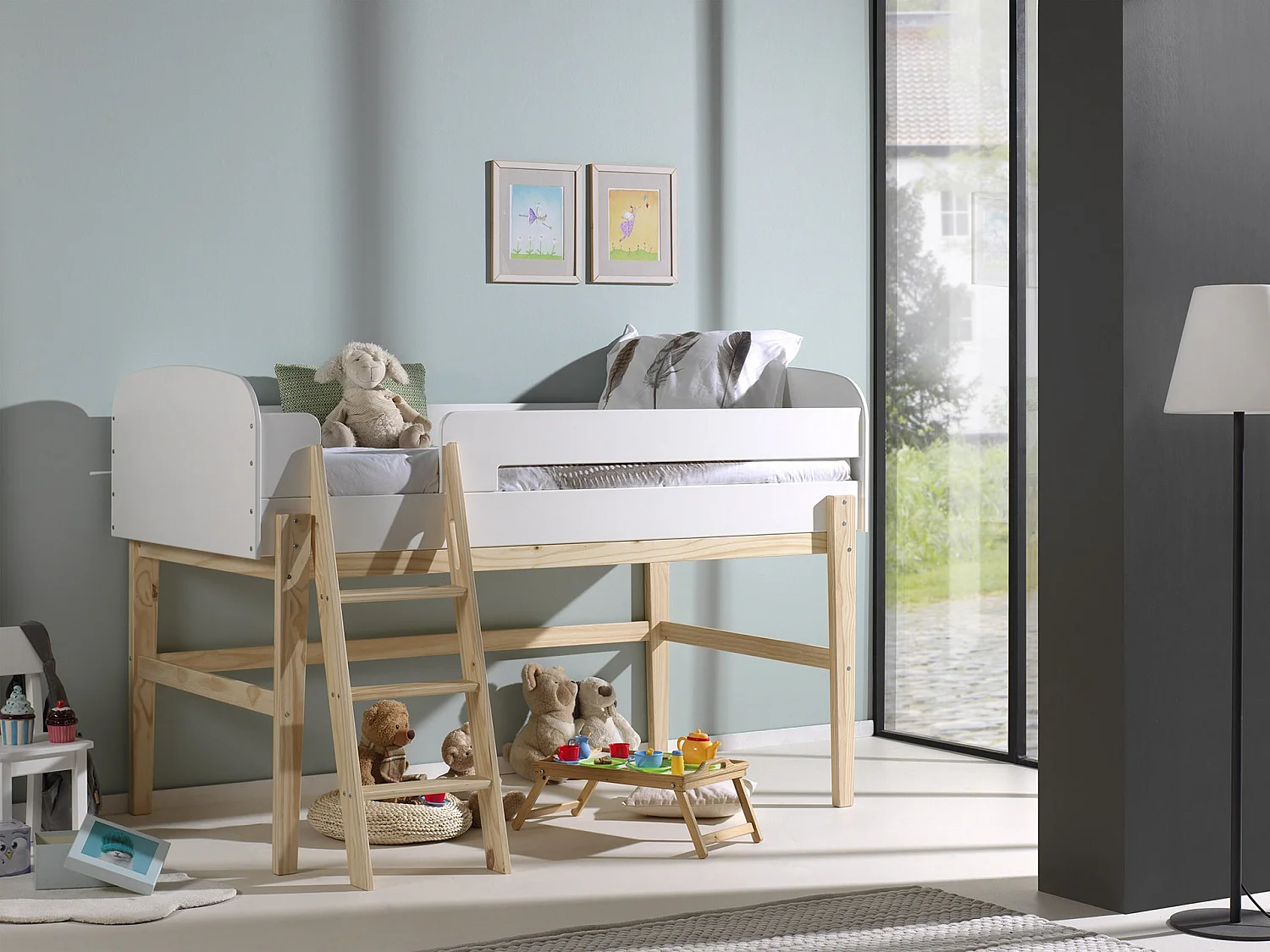 Cama baixa Vipack Kiddy 90x200 com estrado de molas - Branco