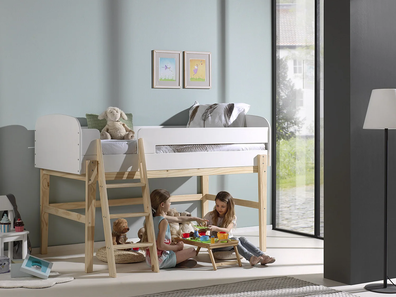 Cama baixa Vipack Kiddy 90x200 com estrado de molas - Branco