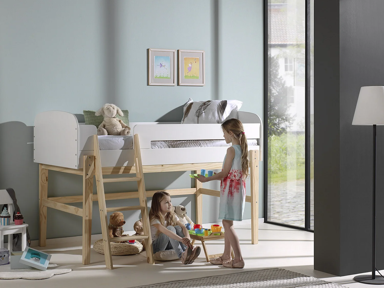Cama baixa Vipack Kiddy 90x200 com estrado de molas - Branco