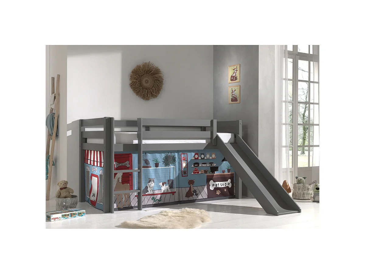 Cama Slide 90x200 cm con tienda para animales de pino macizo gris Pino