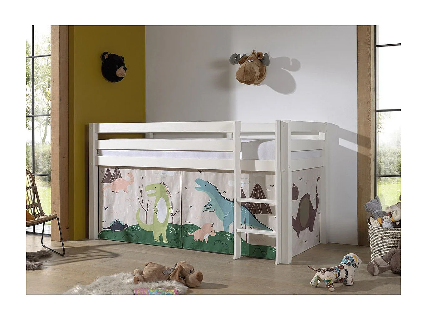 90x200 Letto Mi-Height Dino Vipack Pino Bianco