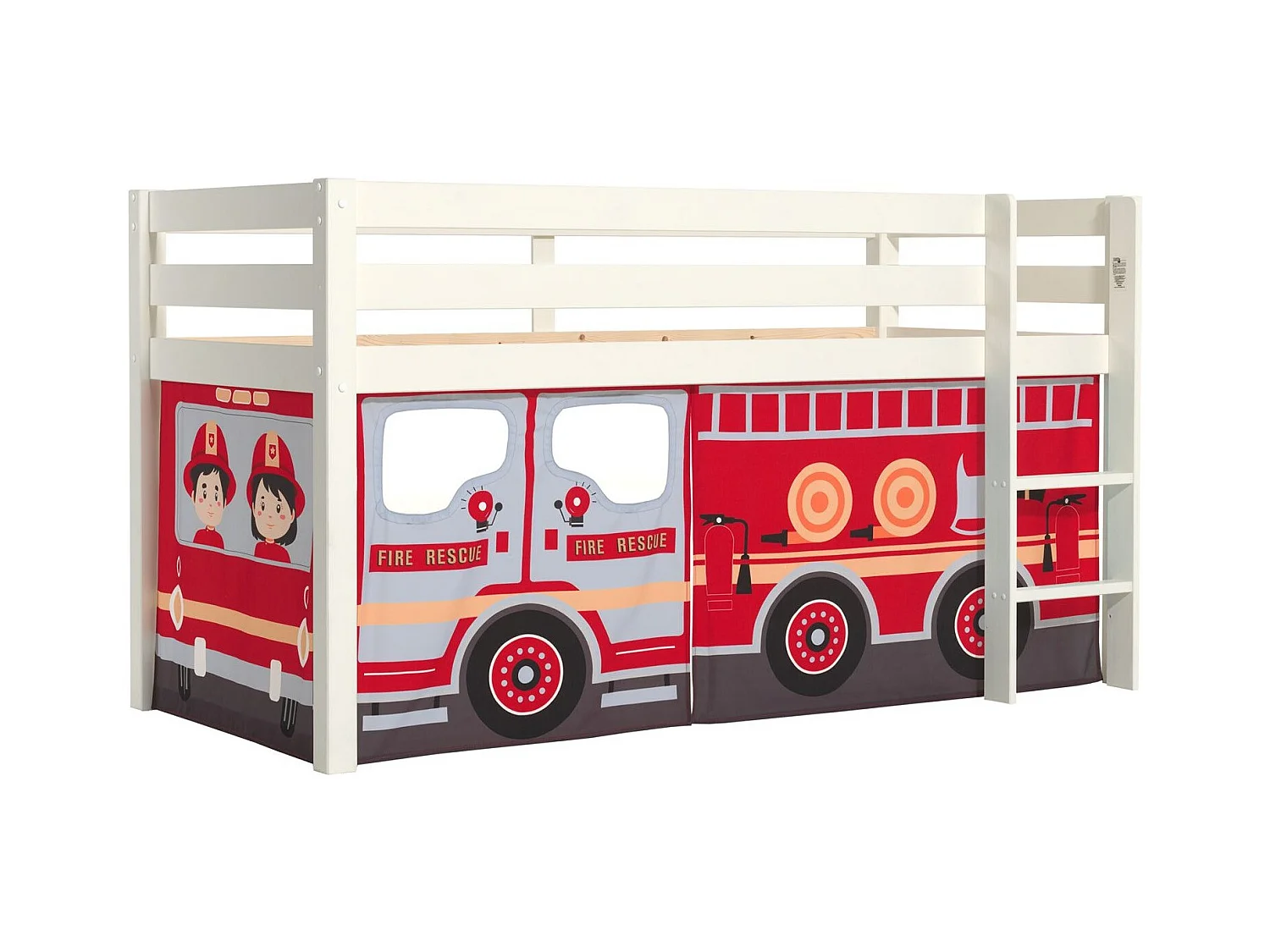 Cama altillo 90x200 cm con carpa de bomberos de pino macizo blanco Pino