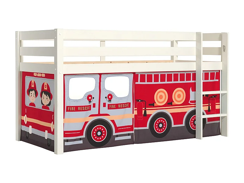 Lit Enfant Surélevé "Pino Fire Truck" 90x200cm Blanc