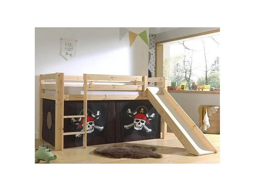 90x200 Mi-Height Letto Pirata Vipack Pino Legno Scivolo e Copertura