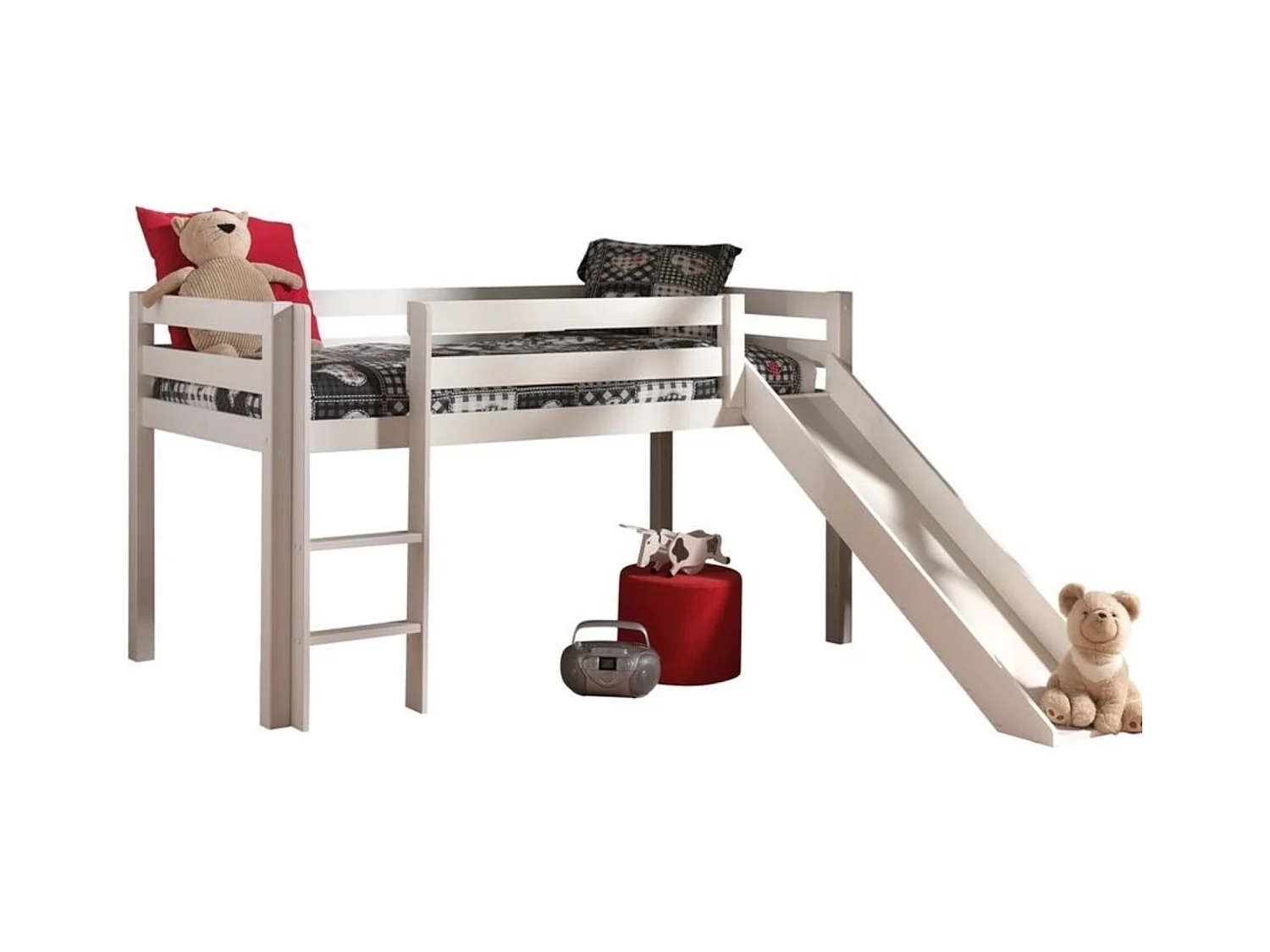 Lit Enfant Surélevé Avec Toboggan "Pino" 90x200cm Blanc