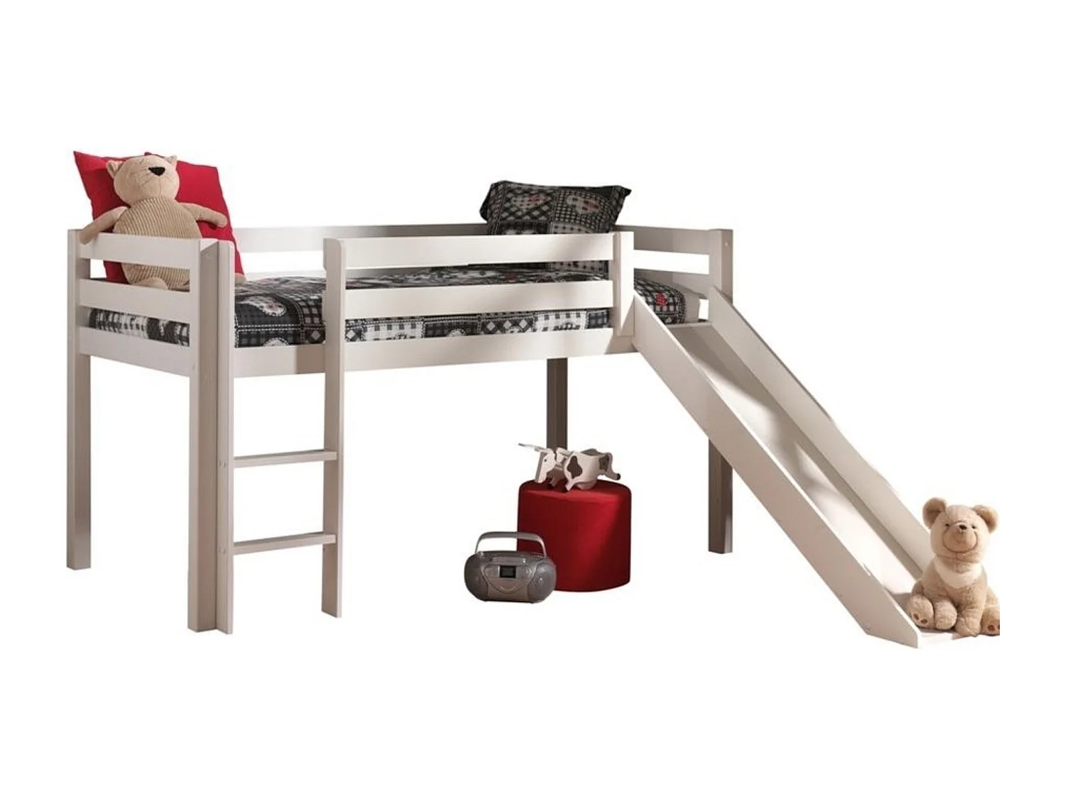 Lit Enfant Surélevé Avec Toboggan "Pino" 90x200cm Blanc