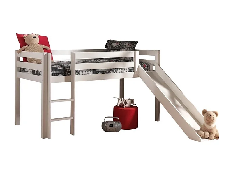 Lit Enfant Surélevé Avec Toboggan "Pino" 90x200cm Blanc