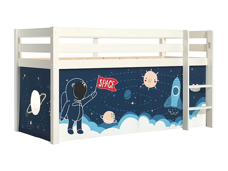 Lit Enfant Surélevé "Pino Space Shuttle" 90x200cm Blanc