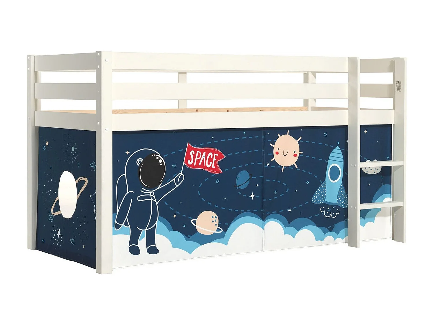 Cama altillo 90x200 cm con tienda astronauta de pino macizo blanco Pino