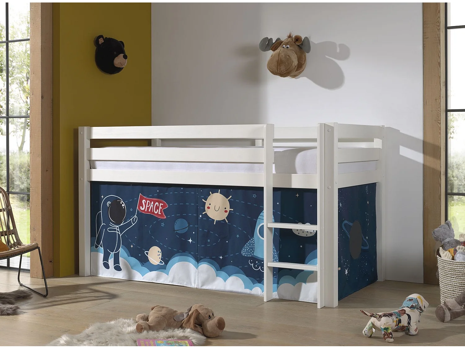 Cama Mi-Height 90x200 com estrado de molas e cobertura Space Vipack Pino Branco