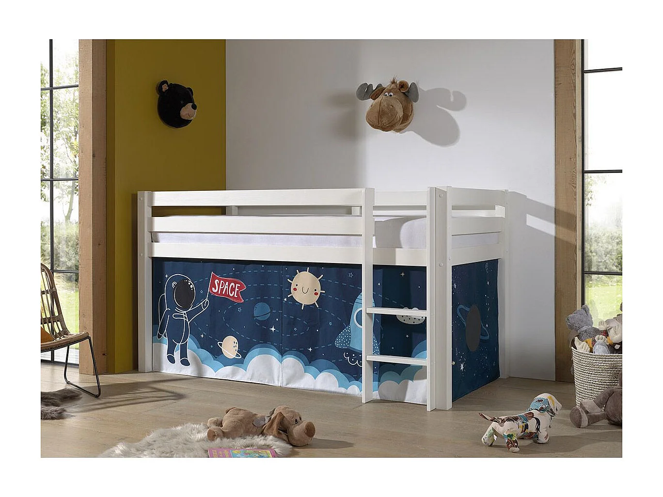 Lit Enfant Surélevé "Pino Space Shuttle" 90x200cm Blanc