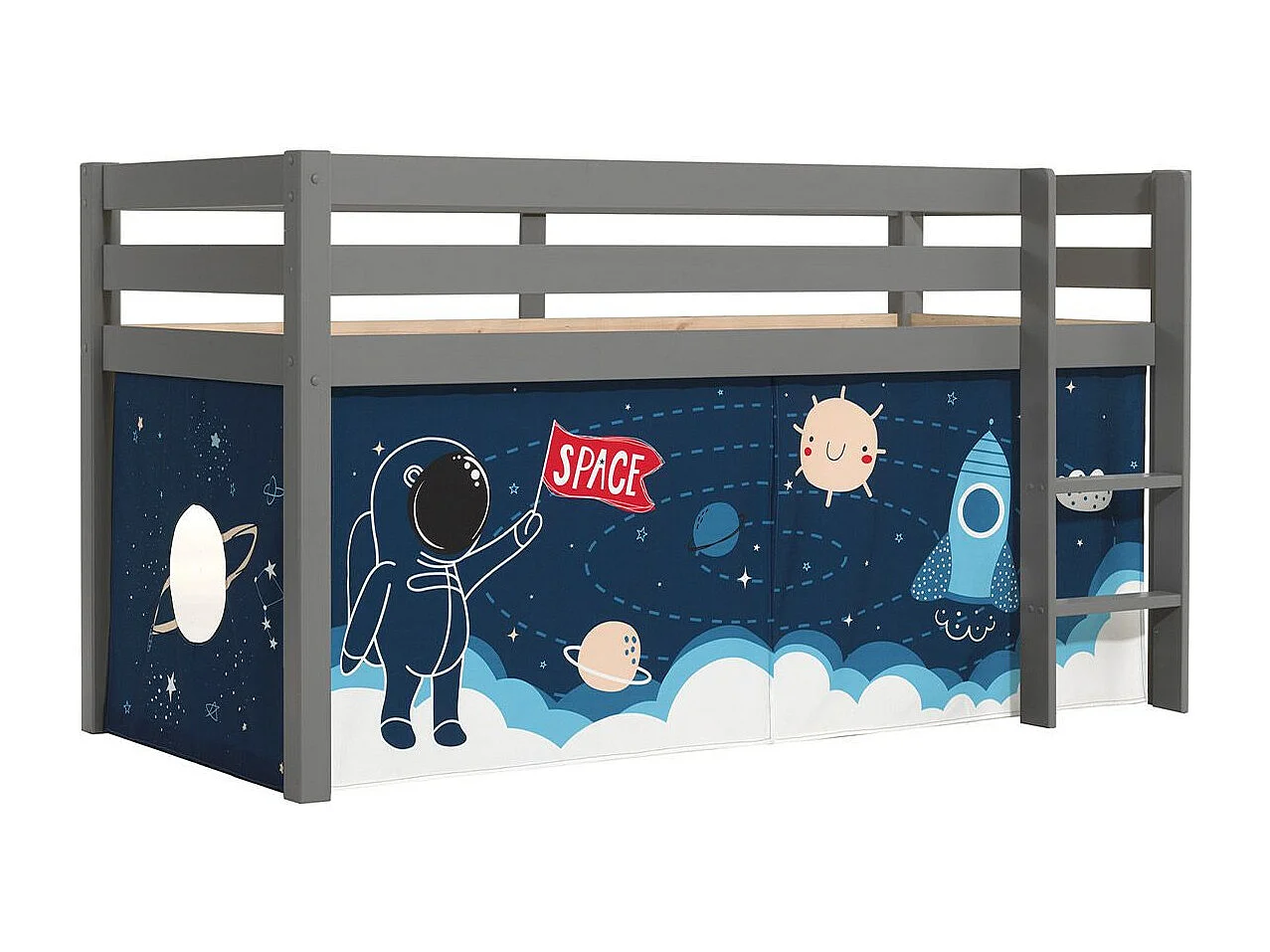 Lit Enfant Surélevé "Pino Space Shuttle" 90x200cm Gris