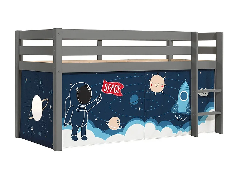 90x200 Letto Mi-Height con rivestimento Space Vipack Pino Grey