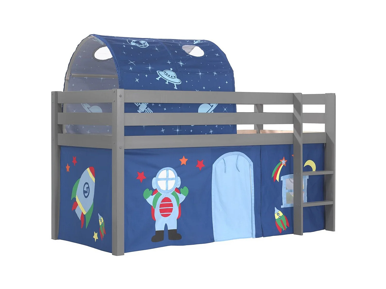 Cama altillo 90x200 cm con tienda y túnel pino macizo astra gris Pino