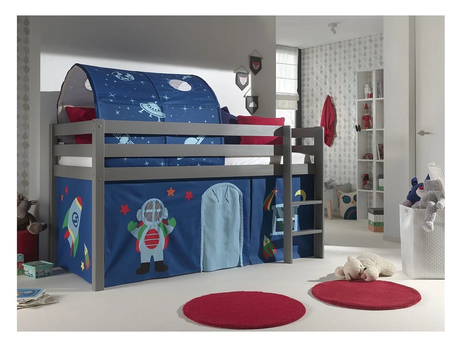 Cama altillo 90x200 cm con tienda y túnel pino macizo astra gris Pino