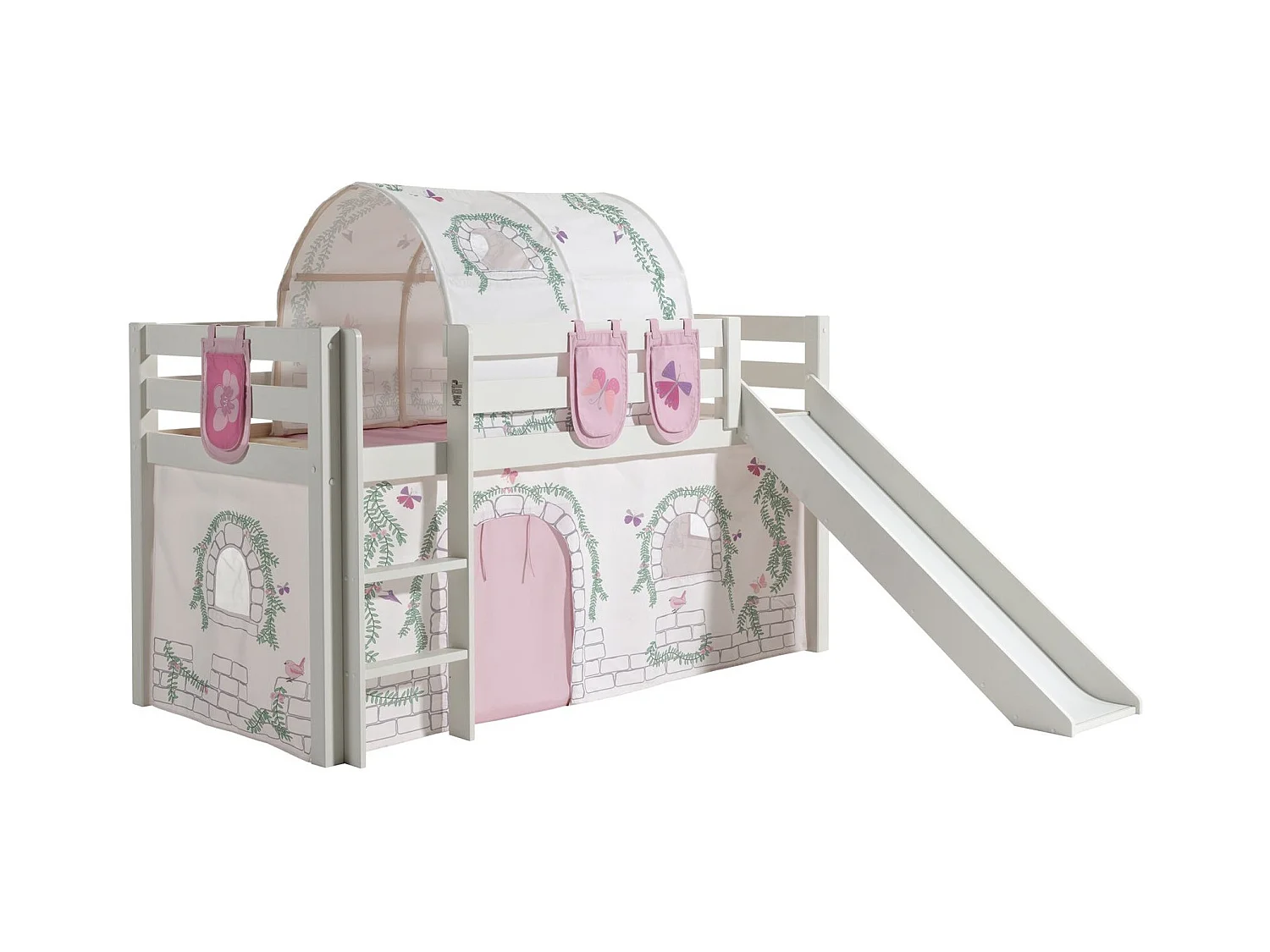 Glijbed 90x200 cm met tunneltent en 3 vakken contra wit massief grenen Pino