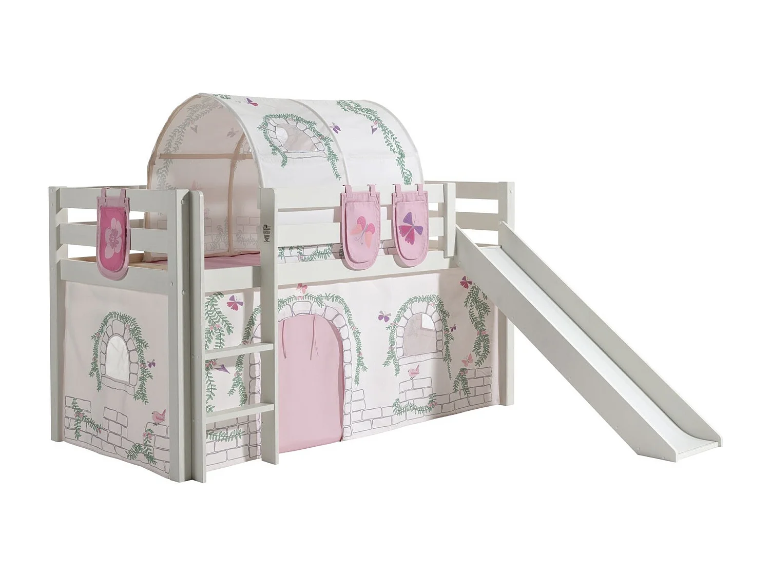 Pack - Lit Enfant Toboggan, Tente, Tunnel & 3 Pochettes "Pino Birdy" Blanc