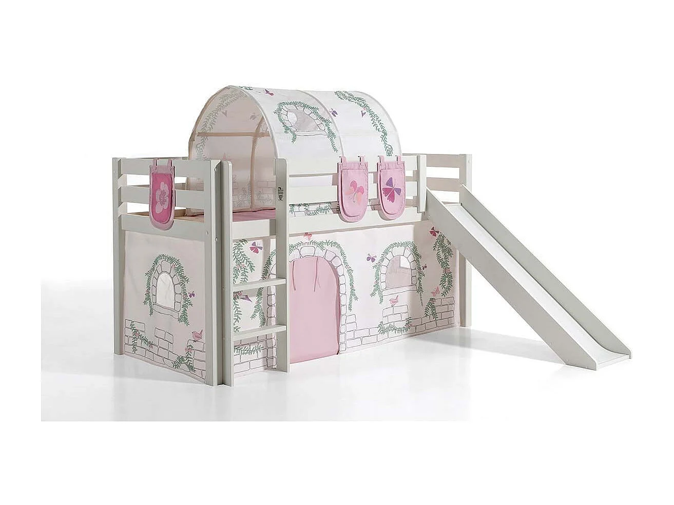 Pack - Lit Enfant Toboggan, Tente, Tunnel & 3 Pochettes "Pino Birdy" Blanc
