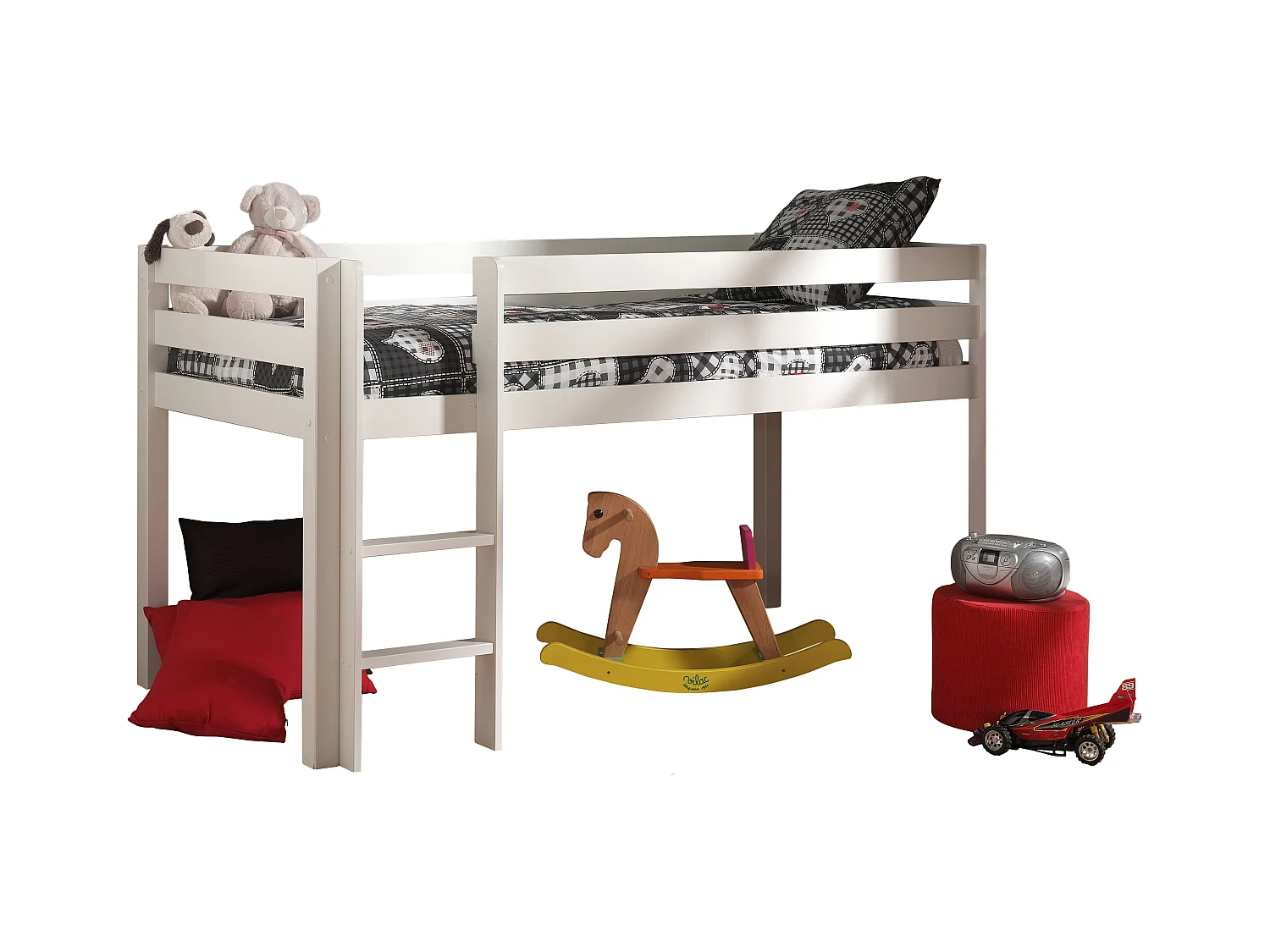 Astro Vipack Pino 90x200 Letto basso con rete e rivestimento - Bianco