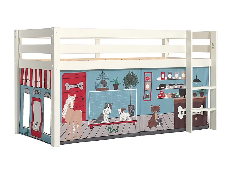 Lit Enfant Surélevé "Pino Pet Shop" Blanc
