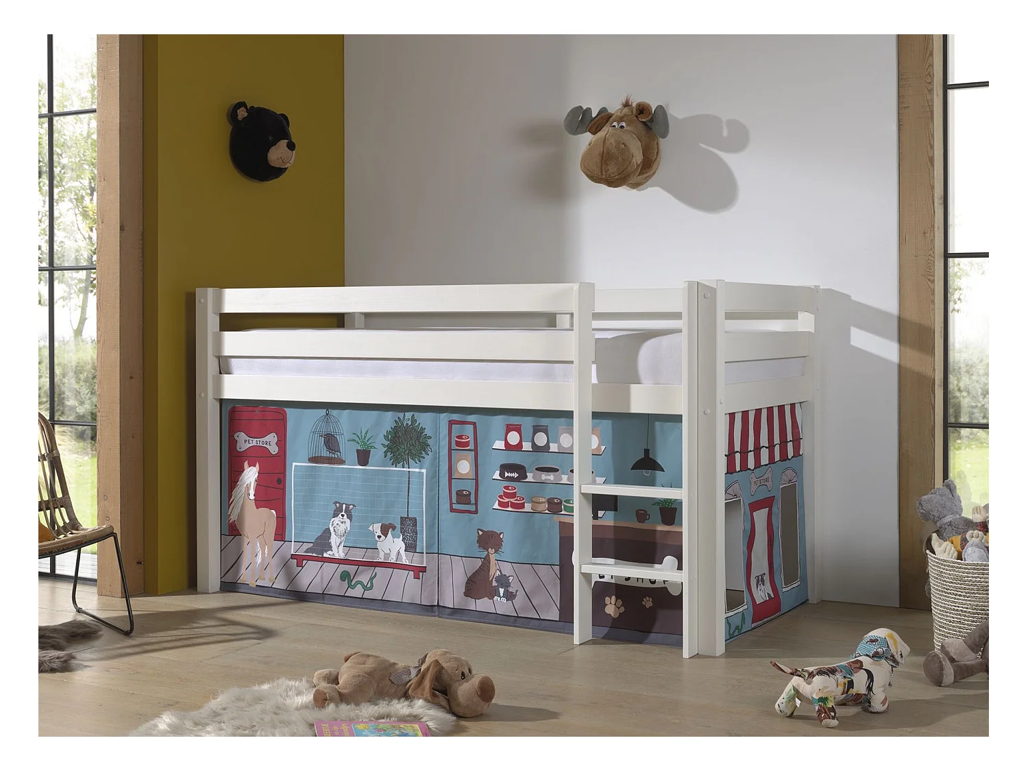 Letto basso 90x200 incluso rivestimento Pet Shop Vipack Pino White