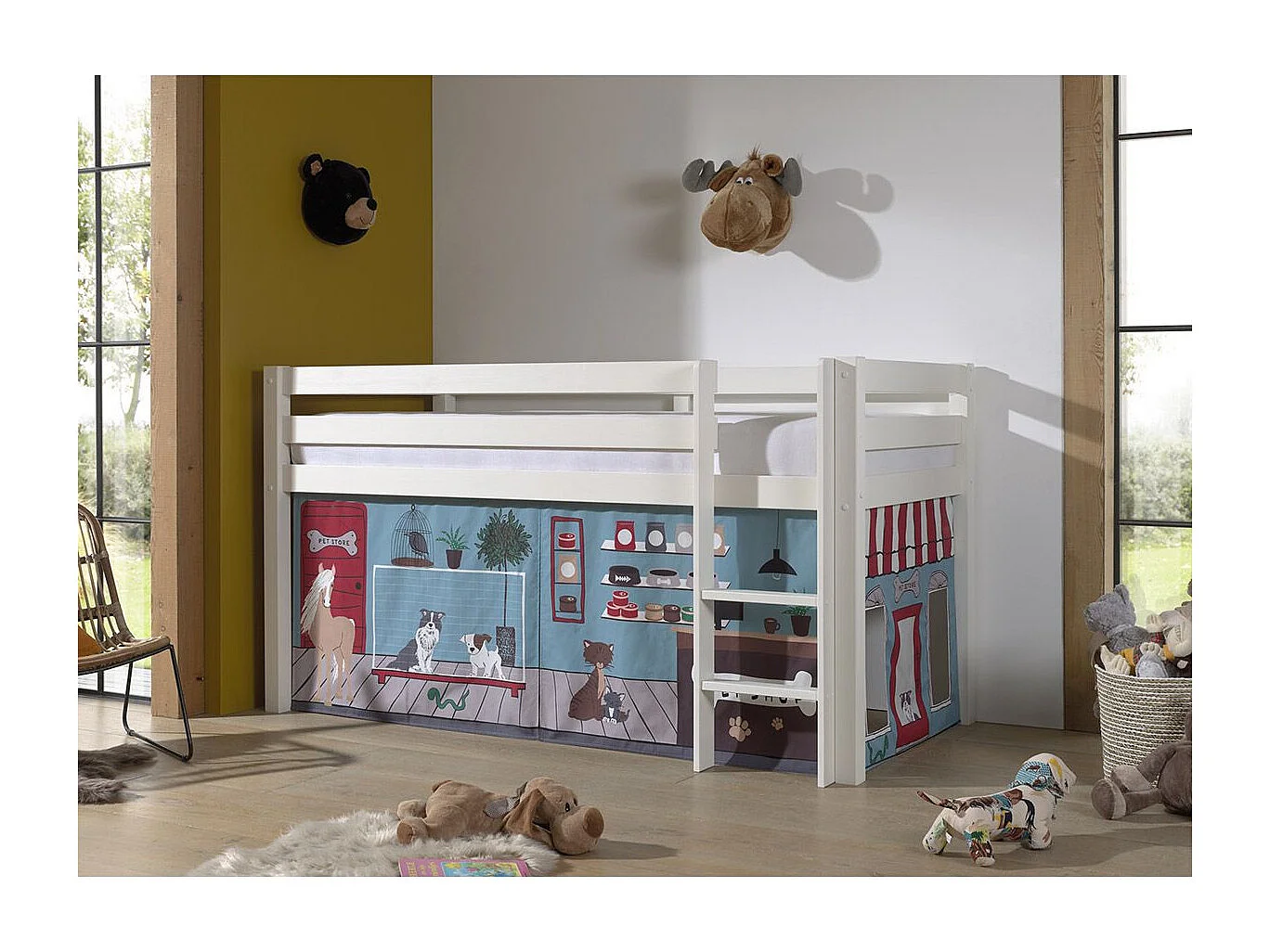 Lit Enfant Surélevé "Pino Pet Shop" Blanc