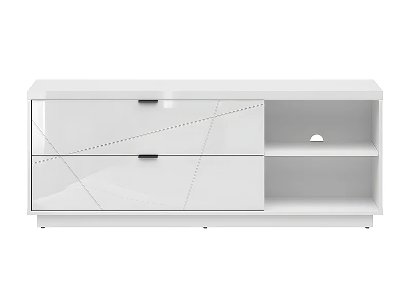 Meuble TV 2 tiroirs 2 niches 156 cm Sven Blanc
