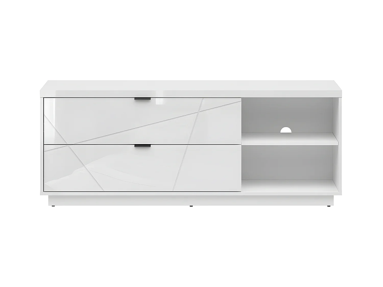 Meuble TV 2 tiroirs 2 niches 156 cm Sven Blanc