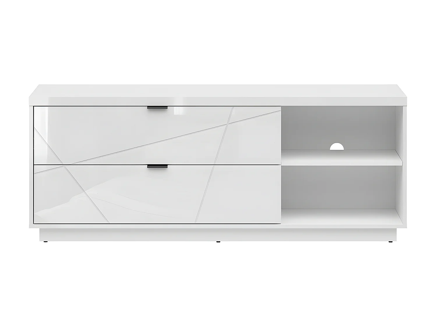 Meuble TV 2 tiroirs 2 niches 156 cm Sven Blanc