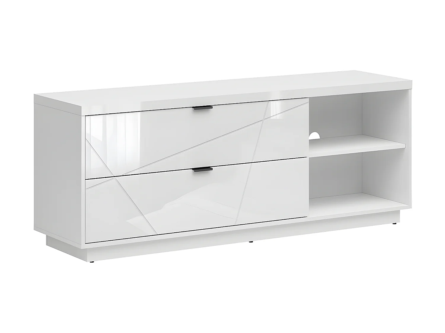 Meuble TV 2 tiroirs 2 niches 156 cm Sven Blanc