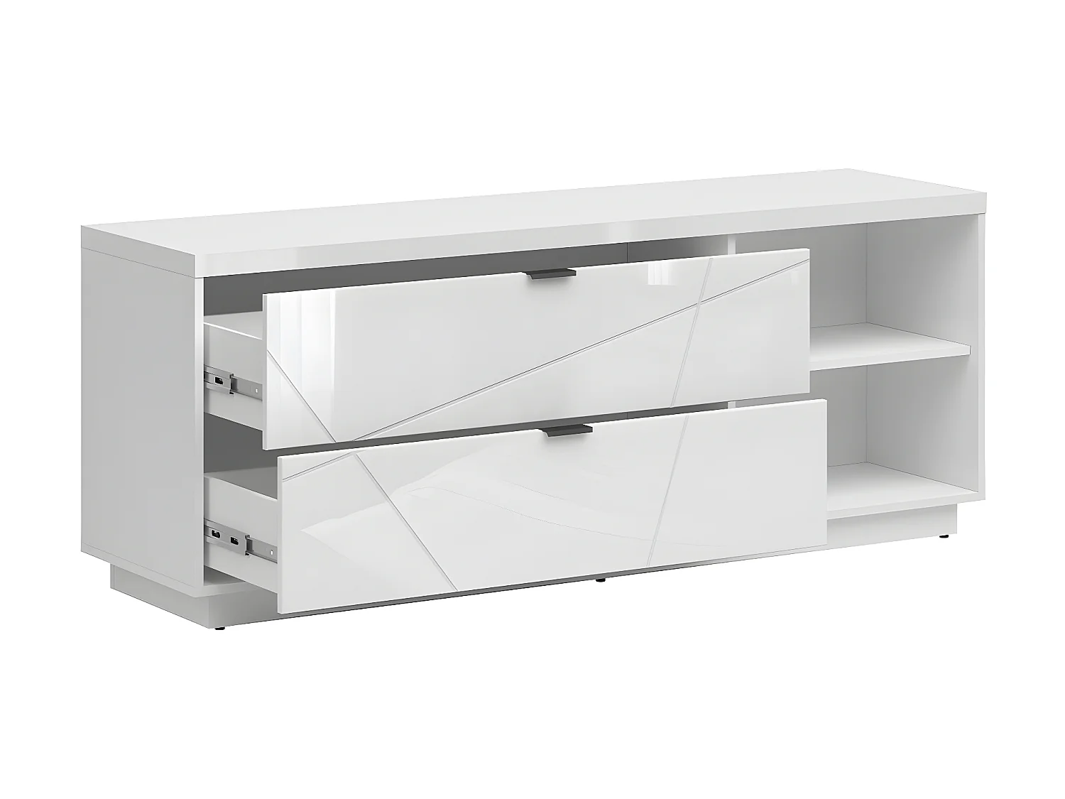 Meuble TV 2 tiroirs 2 niches 156 cm Sven Blanc