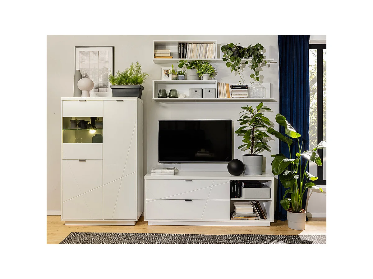 TV-Möbel mit 2 Schubladen 2 Nischen 156 cm Sven Weiß
