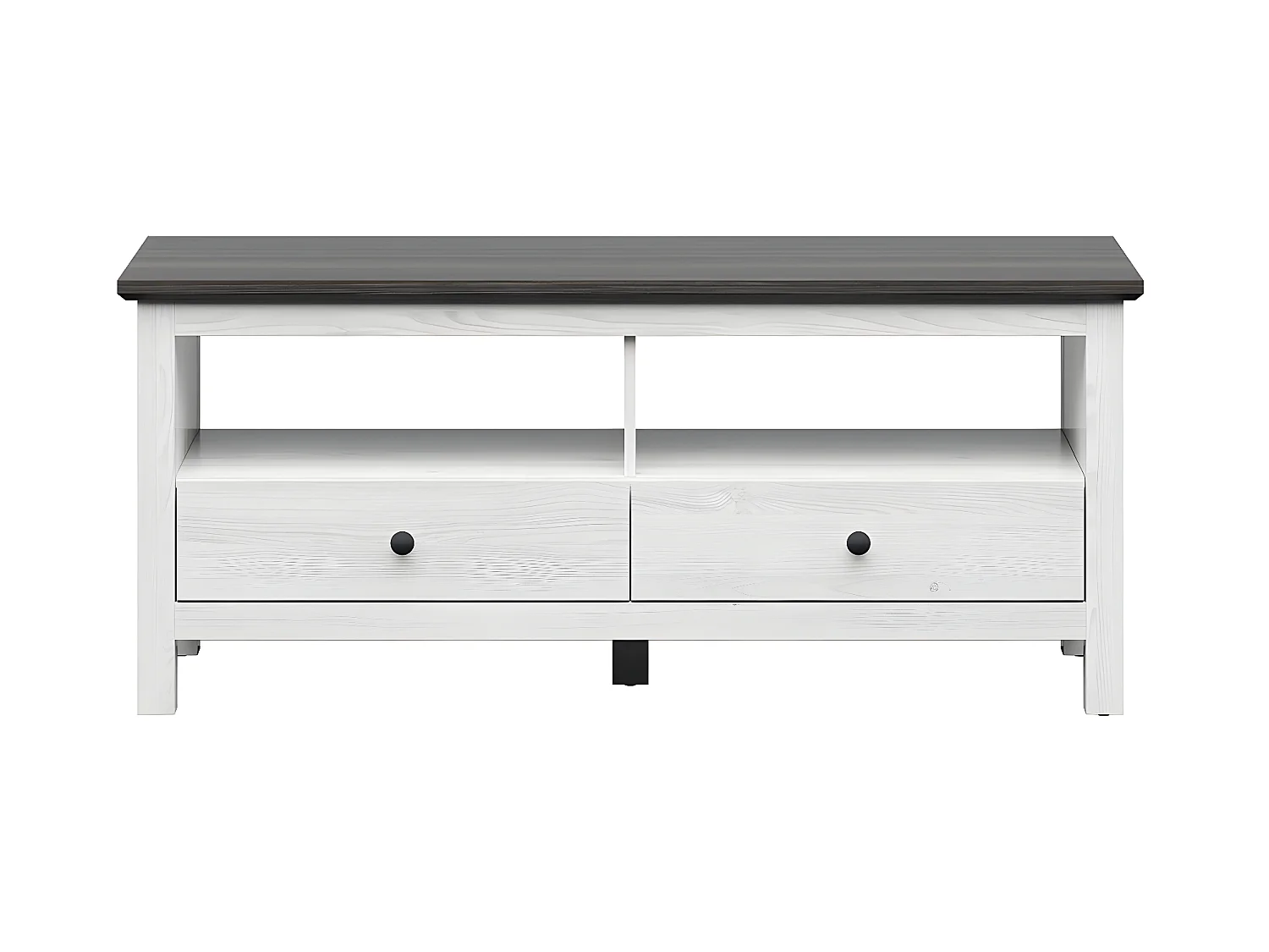 Meuble TV 2 tiroirs 2 niches 137 cm Duck Blanc et Bois foncé