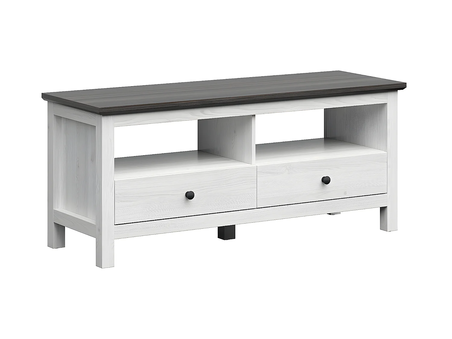 Meuble TV 2 tiroirs 2 niches 137 cm Duck Blanc et Bois foncé