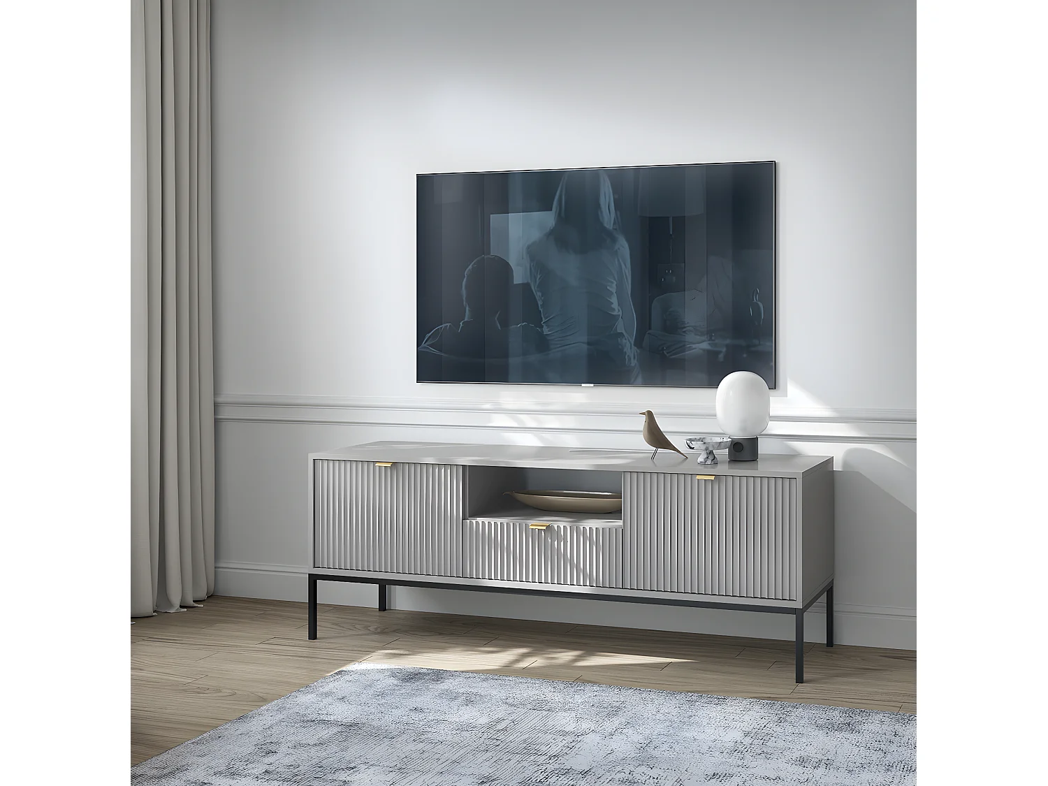 Meuble TV 2 portes 1 tiroir 154 cm Rava Gris