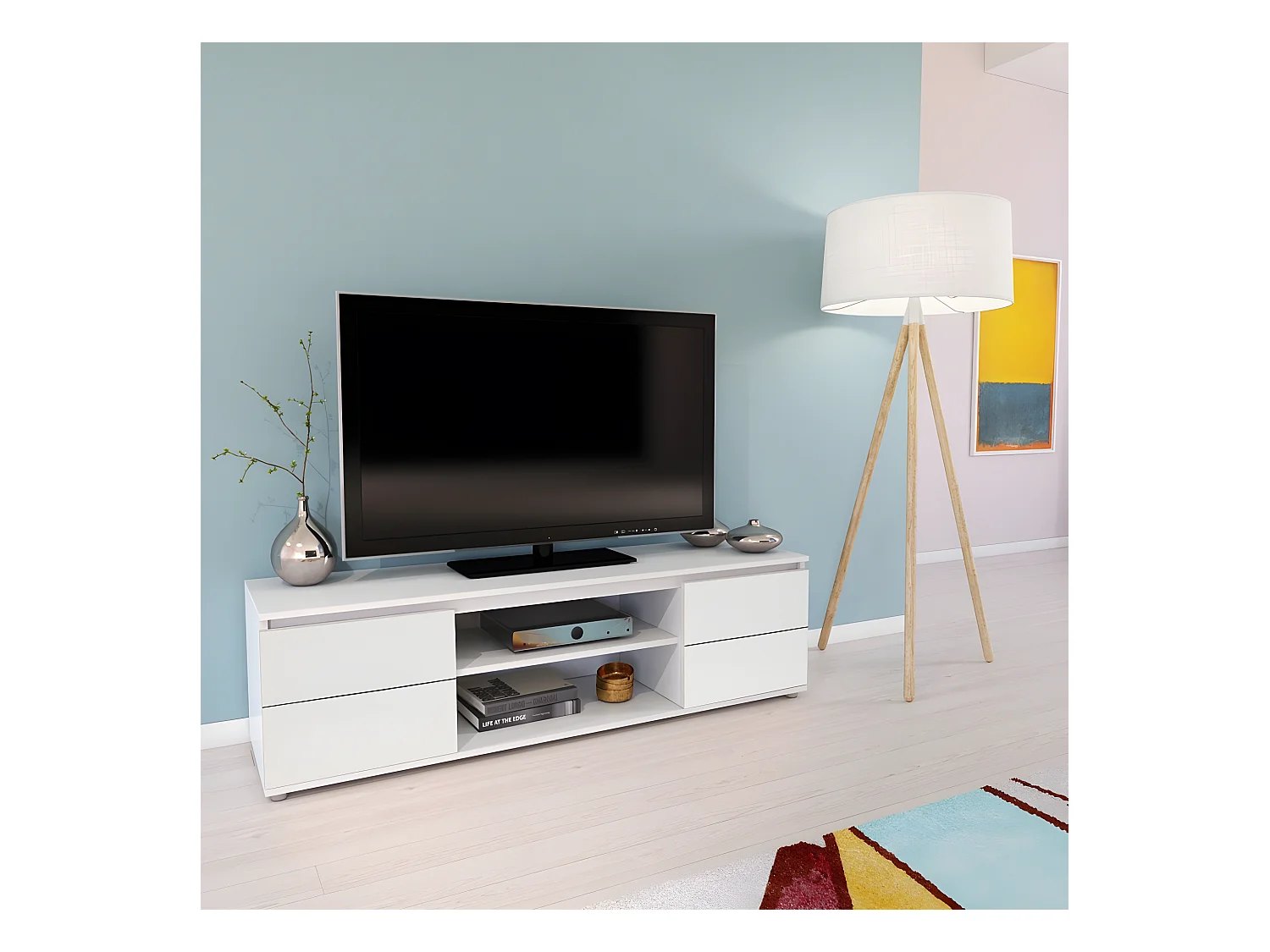 Meuble TV/Vidéo COMO 140cm 2 portes + 1 niche / Blanc