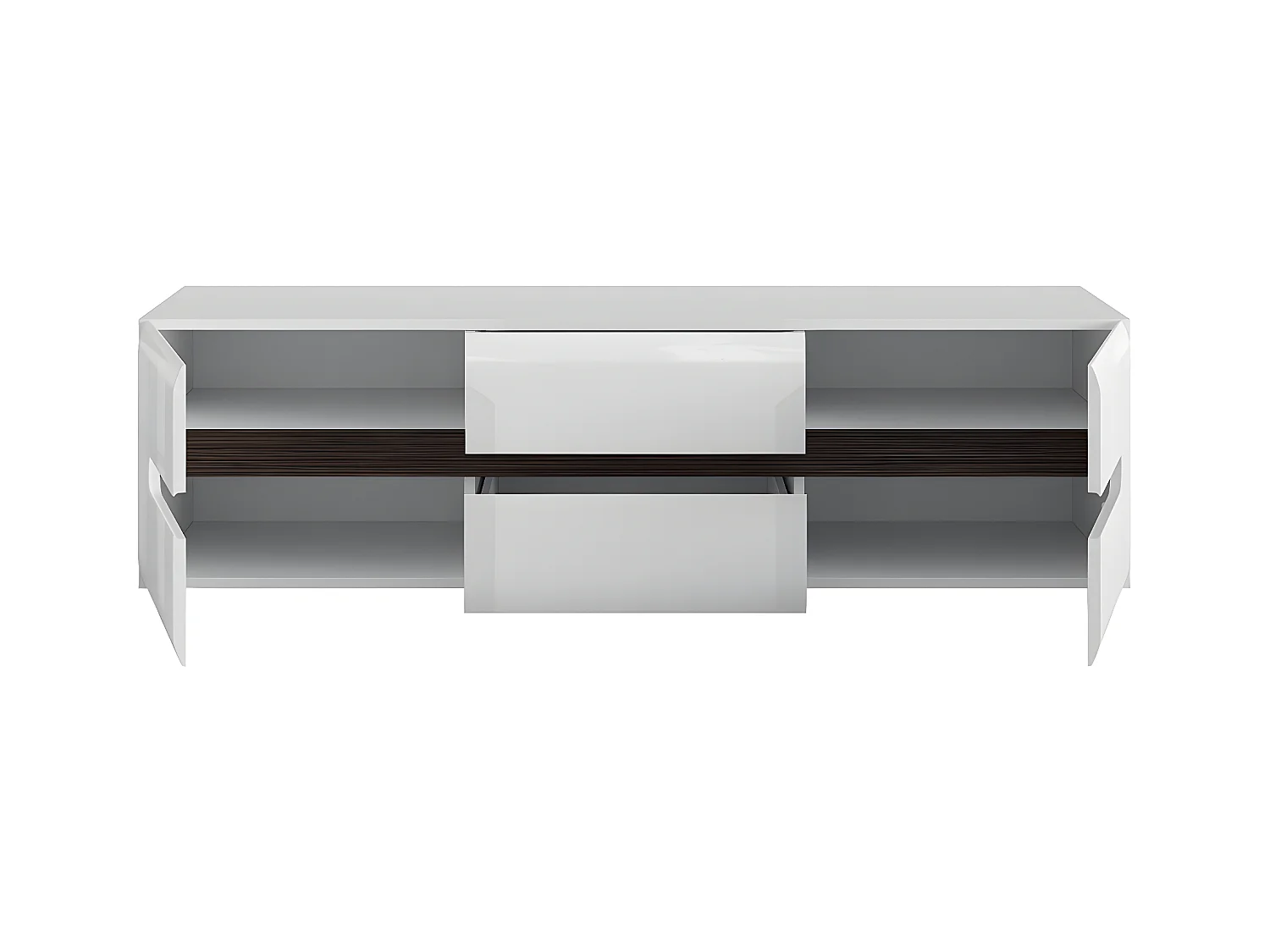 Meuble TV 2 portes 2 tiroirs 150 cm Darrel Blanc laqué et Bois