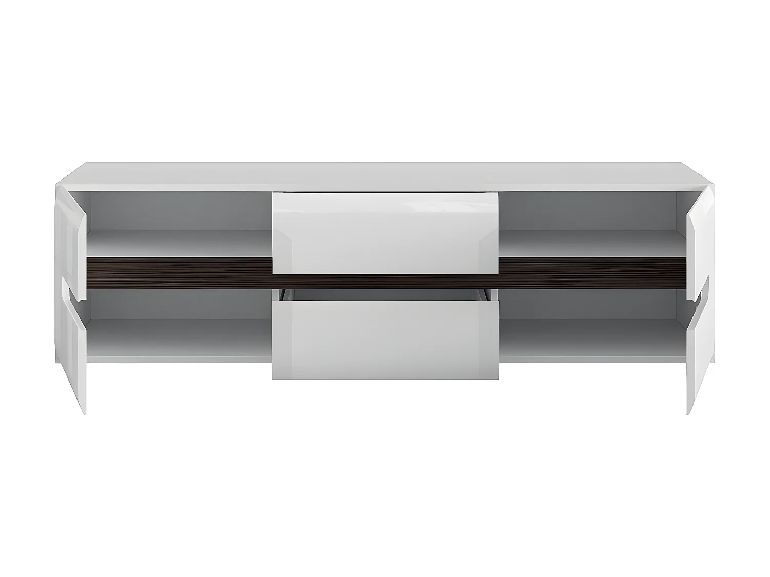 Meuble TV 2 portes 2 tiroirs 150 cm Darrel Blanc laqué et Bois