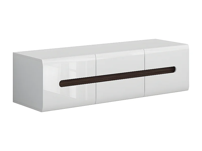 Meuble TV 2 portes 2 tiroirs 150 cm Darrel Blanc laqué et Bois