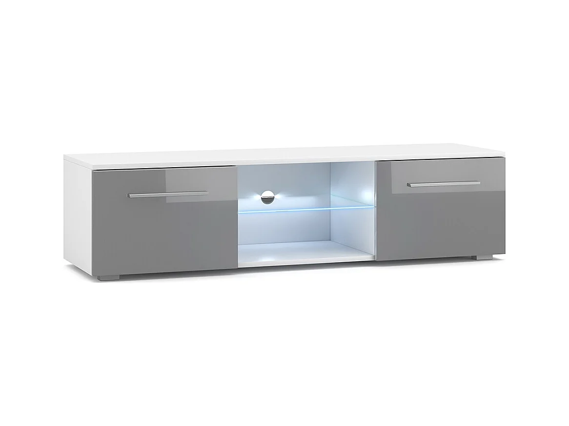 Meuble TV 2 portes 140 cm avec LED Aitana Blanc et Gris