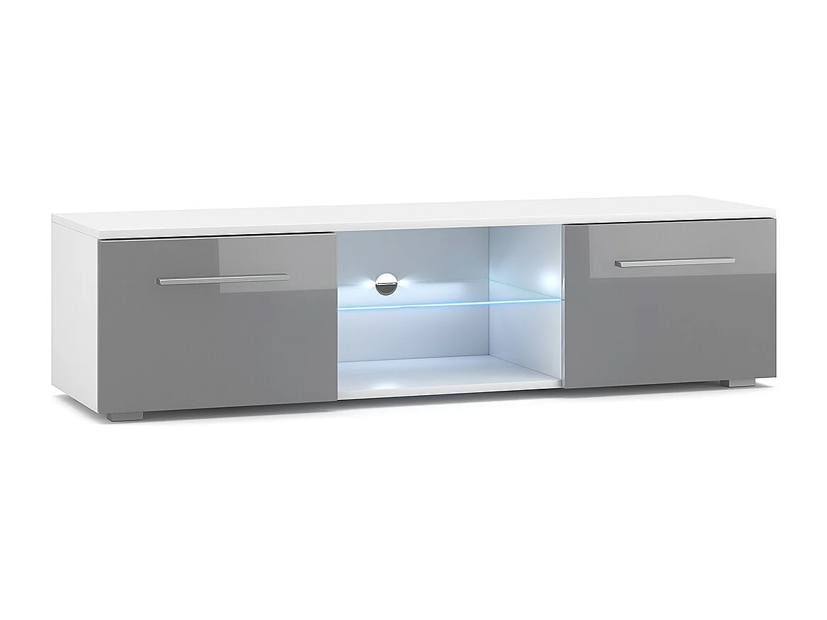 Meuble TV 2 portes 140 cm avec LED Aitana Blanc et Gris