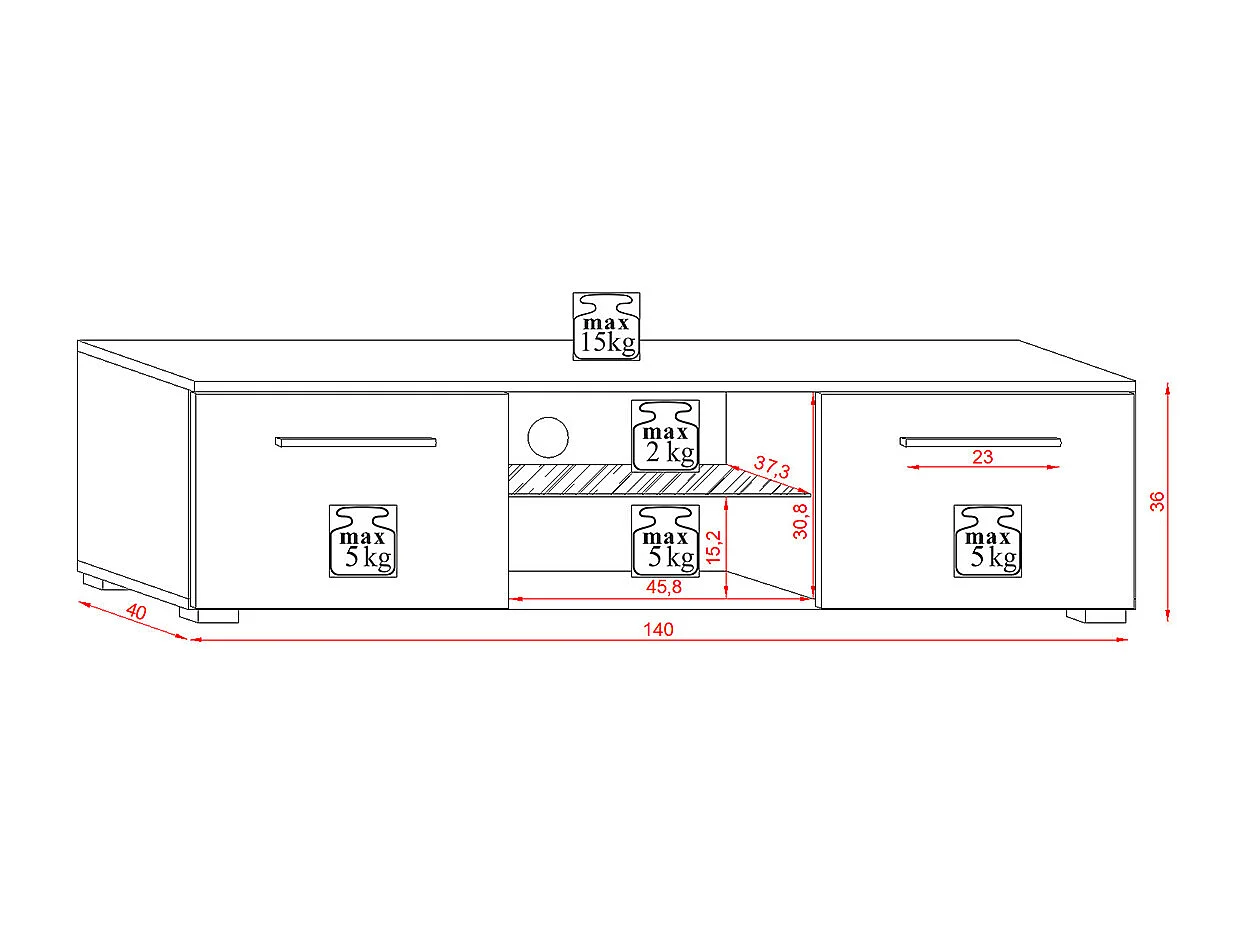 Meuble TV 2 portes 140 cm avec LED Aitana Blanc et Gris