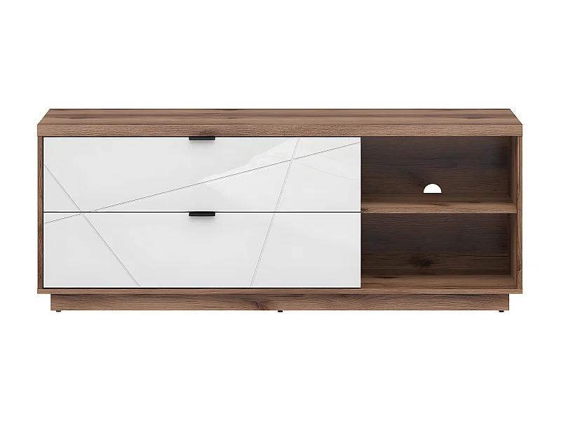 Meuble TV 2 tiroirs 2 niches 156 cm Sven Blanc et Bois